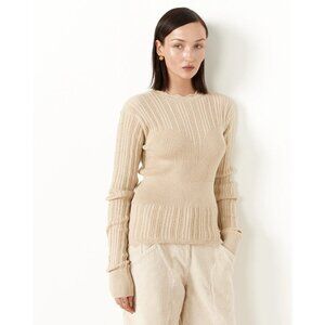 HENRIK VIBSKOV Beige Cotton Pointelle Transparent Block Knit Top Sweater, Size S